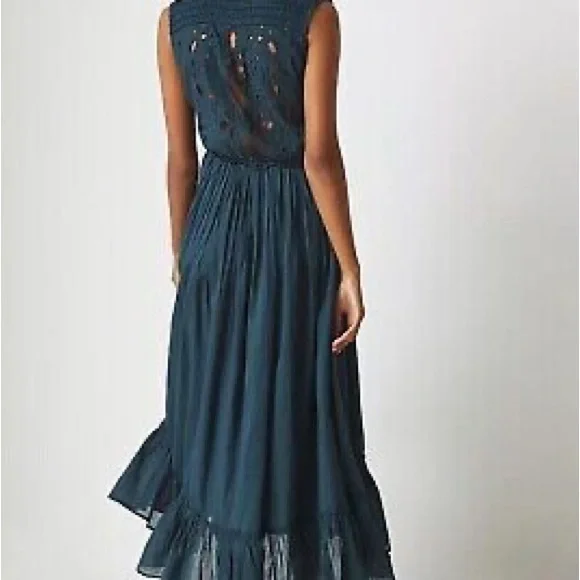 Anthropologie Mes Desmoiselles teal eyelet maxi dress NWOT size 42/10-12 - Picture 3 of 5